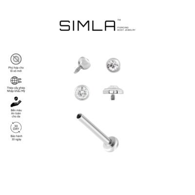Khuyên thân labret đá trắng cao cấp Thép cấy ghép Simla nhập khẩu Mỹ