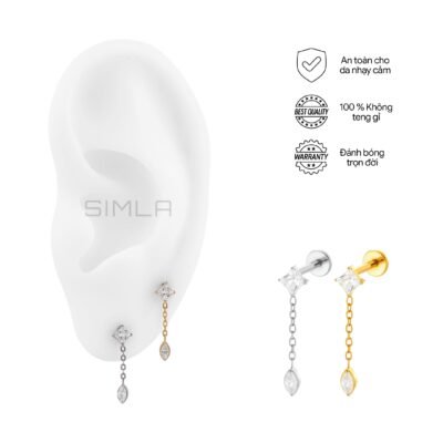 Labret đá vuông charm thoi