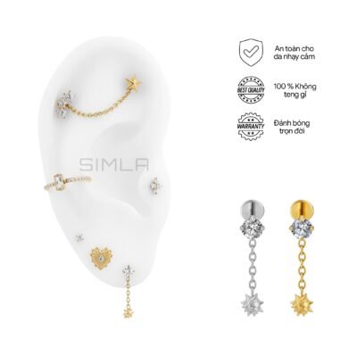 Top khuyên tai charm tròn gai