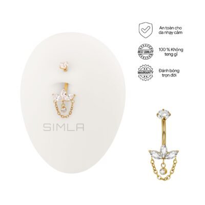 Khuyên rốn vàng lá charm xích