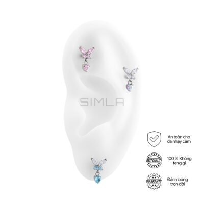 Labret bướm charm tim