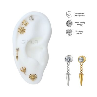 Top khuyên tai đá tròn charm nhọn