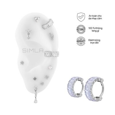 Khuyên tròn clicker đá trắng chữ nhật