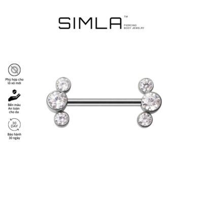Khuyên nipple 3 đá tròn chốt nhấn