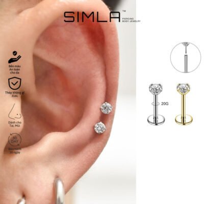 Labret push - in đá tròn trắng