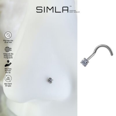 Khuyên mũi xoắn đá tròn trắng 2mm