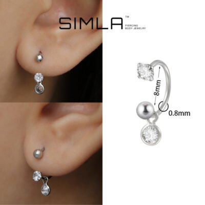 Khuyên móng ngựa charm đá tròn
