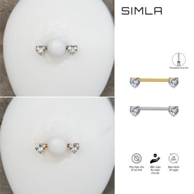 Khuyên nipple đá tim chốt nhấn