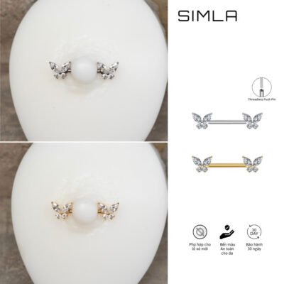 Khuyên nipple bướm đá chốt nhấn