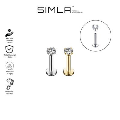 Khuyên labret đá trắng thân 1.2